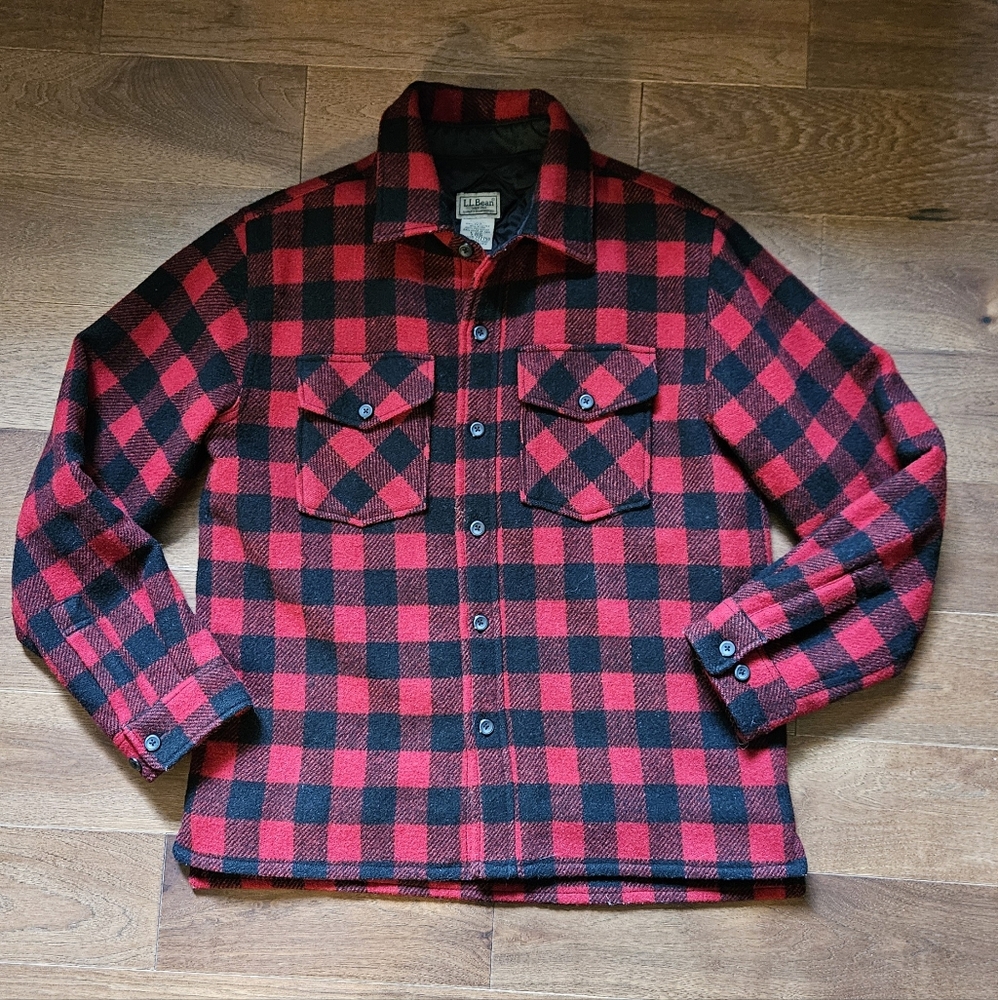 LL Bean Red Plaid Maine Guide Shirt Jacket With PrimaLoft Mens Small